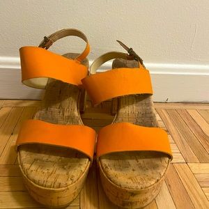 Jessica Simpson, orange strappy platforms, size 9 1/2